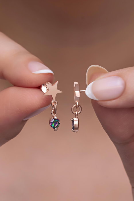 Heliophilia Silver Pendientes de Plata de Ley con Topacio Místico y Oro Rosa Heliophilia Silver Pendientes de Plata de Ley con Topacio Místico y Oro Rosa